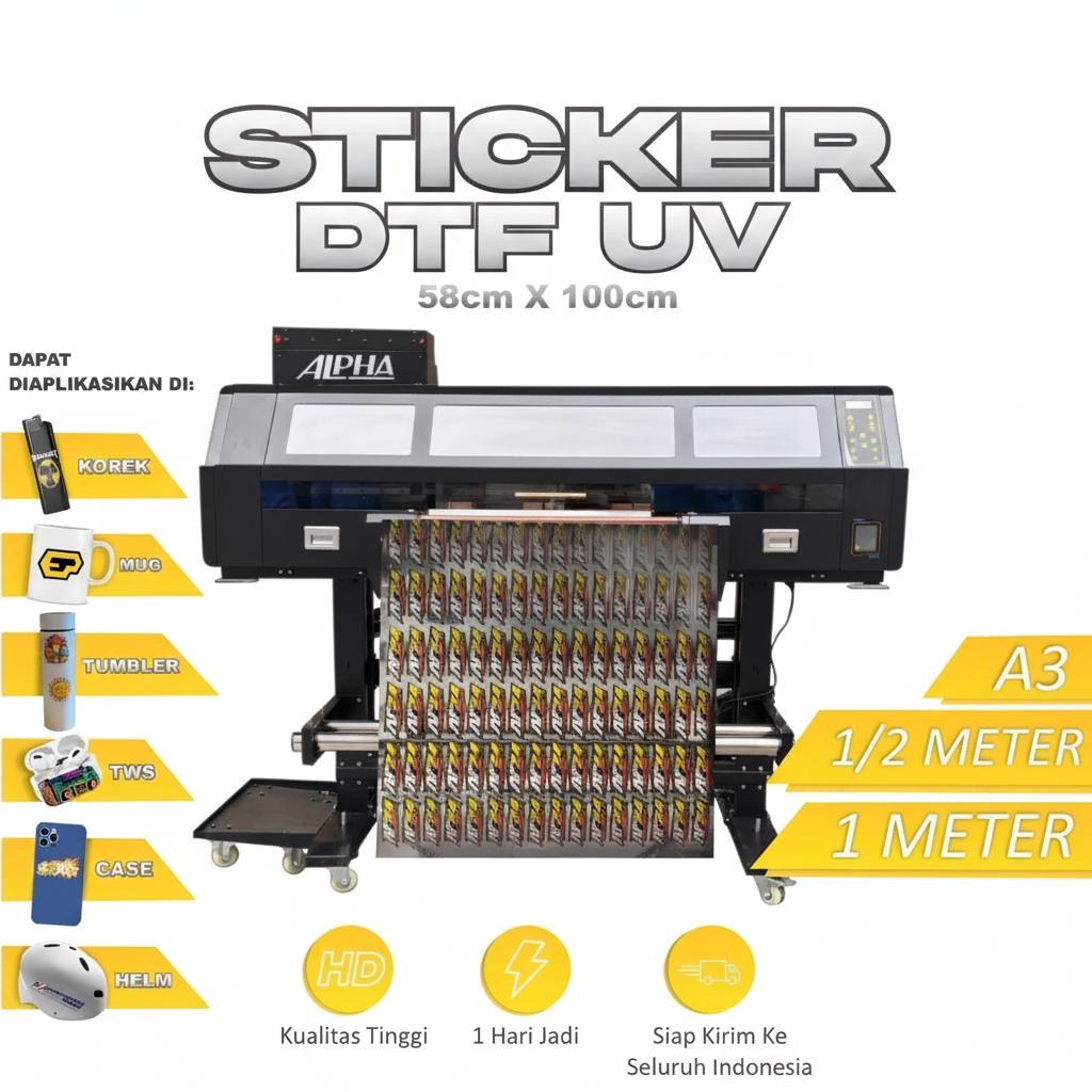 STICKER UV DTF METERAN | Stiker Timbul | Cetak Stiker UV DTF  58 X 100