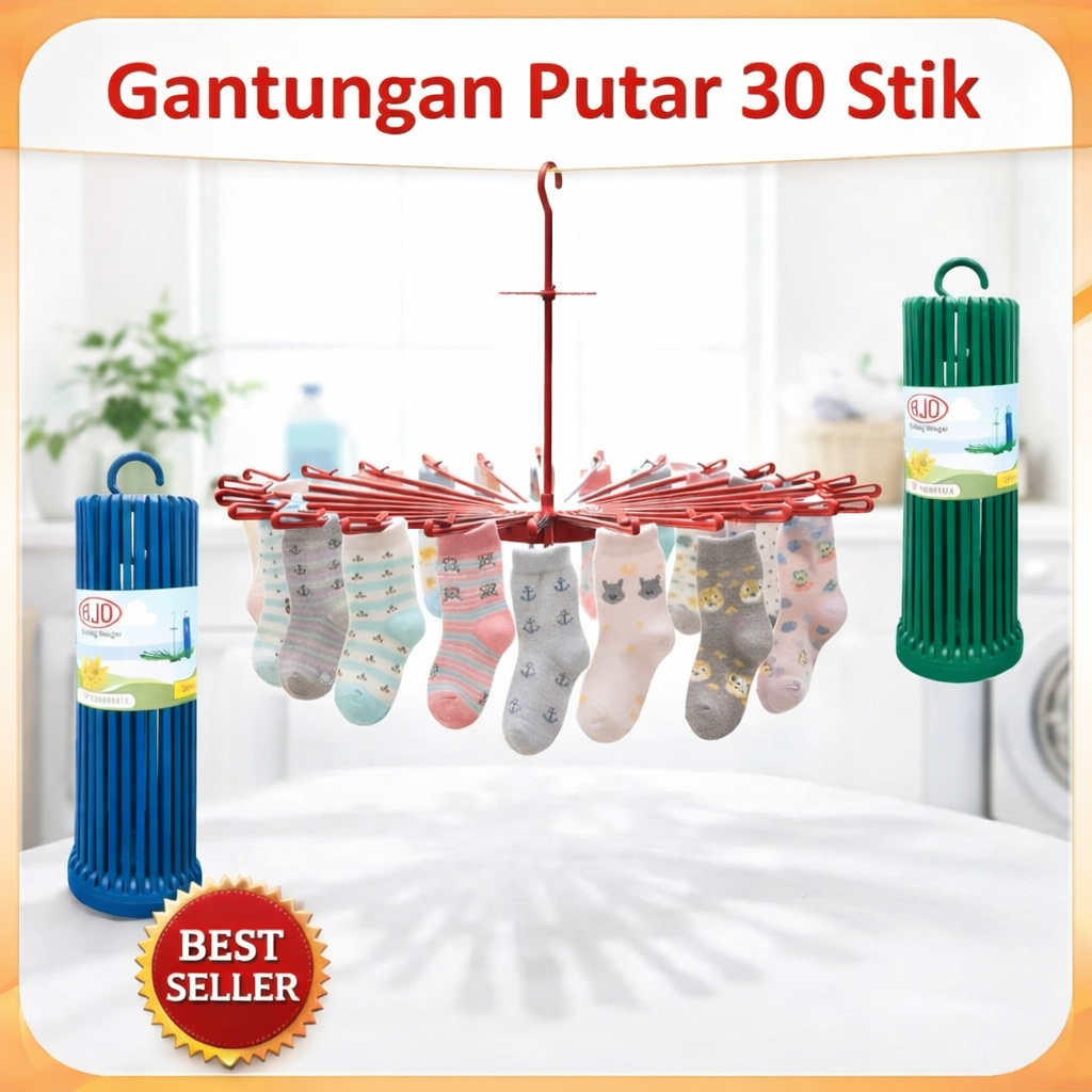 Gantungan Jemuran Lipat 30 Stik | Folding Hanger Putar | Jemuran Baju Bayi & Kaos Kaki Plastik