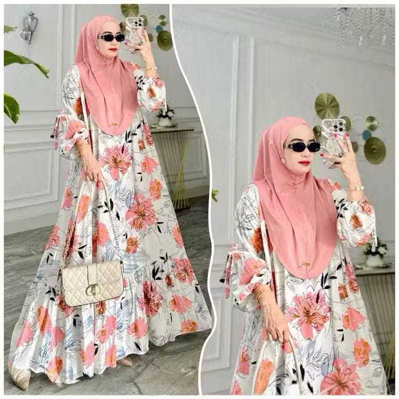 OMAYA YUNA GAMIS RAYON SELETING TANGAN BALON LD 110 & 120 // DRESS MUSLIMAH LENGAN PANJANG // GAMIS 