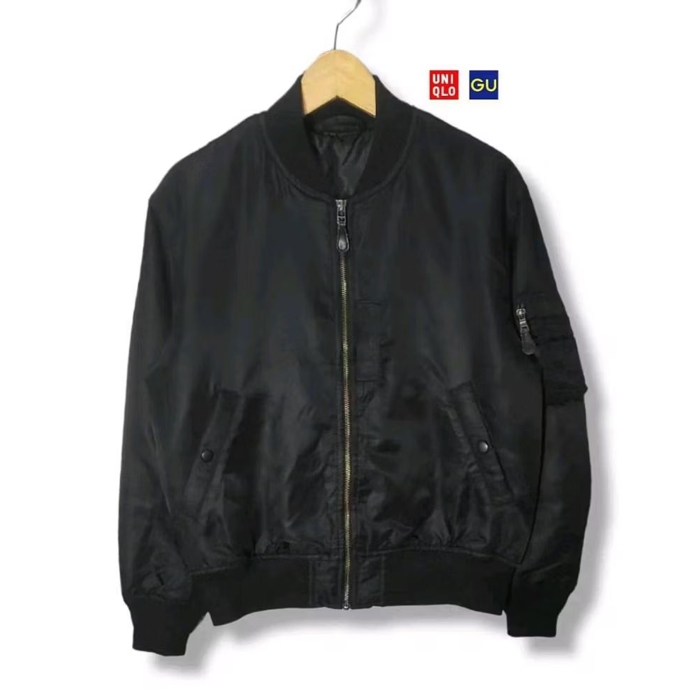 GU by UNIQLO MA-1 Bomber Jacket Black Size tag L fit XL (P66xL60/LD120) Boxy tebal