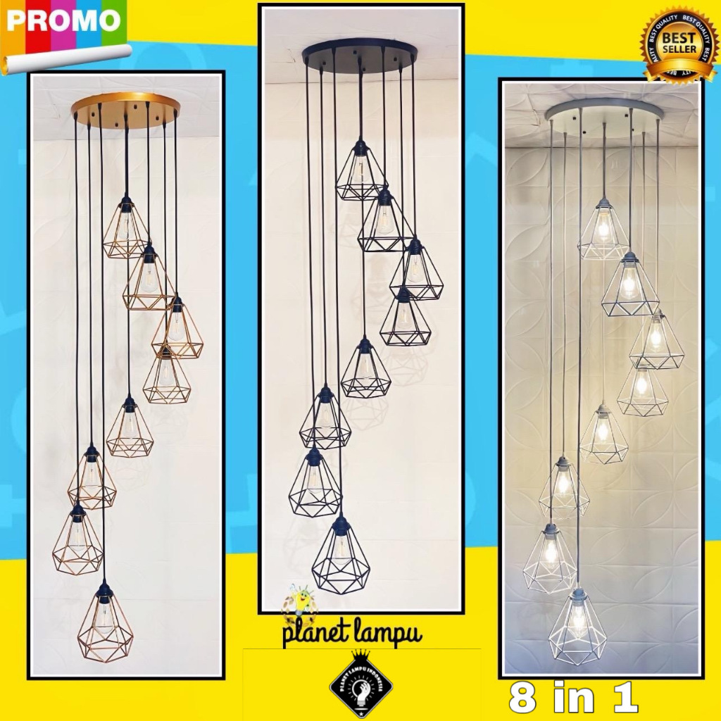 Lampu Gantung Hias Void tangga 8in1 Minimalis Modern bernuansa Vintage dan Klasik Sangat Cocok Untuk