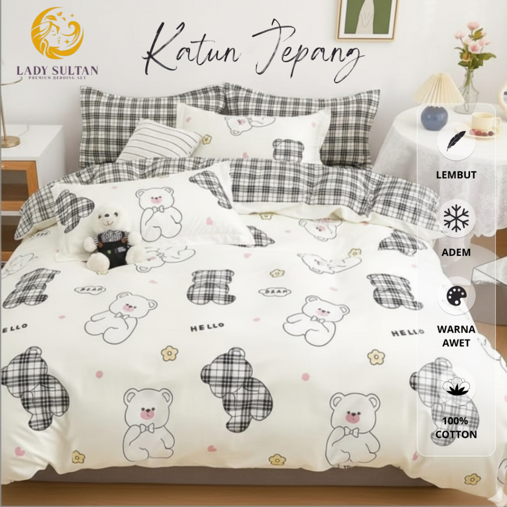 Lady Sultan Sprei dan BedCover Anak Katun Jepang 100% – Motif Beruang Favorit Anak