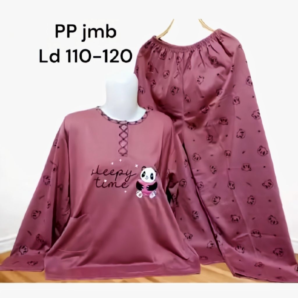 Set PP Baju Tidur Kaos Lengan Panjang Dan Celana Panjang Jumbo Babydoll Wanita LD 110-120cm