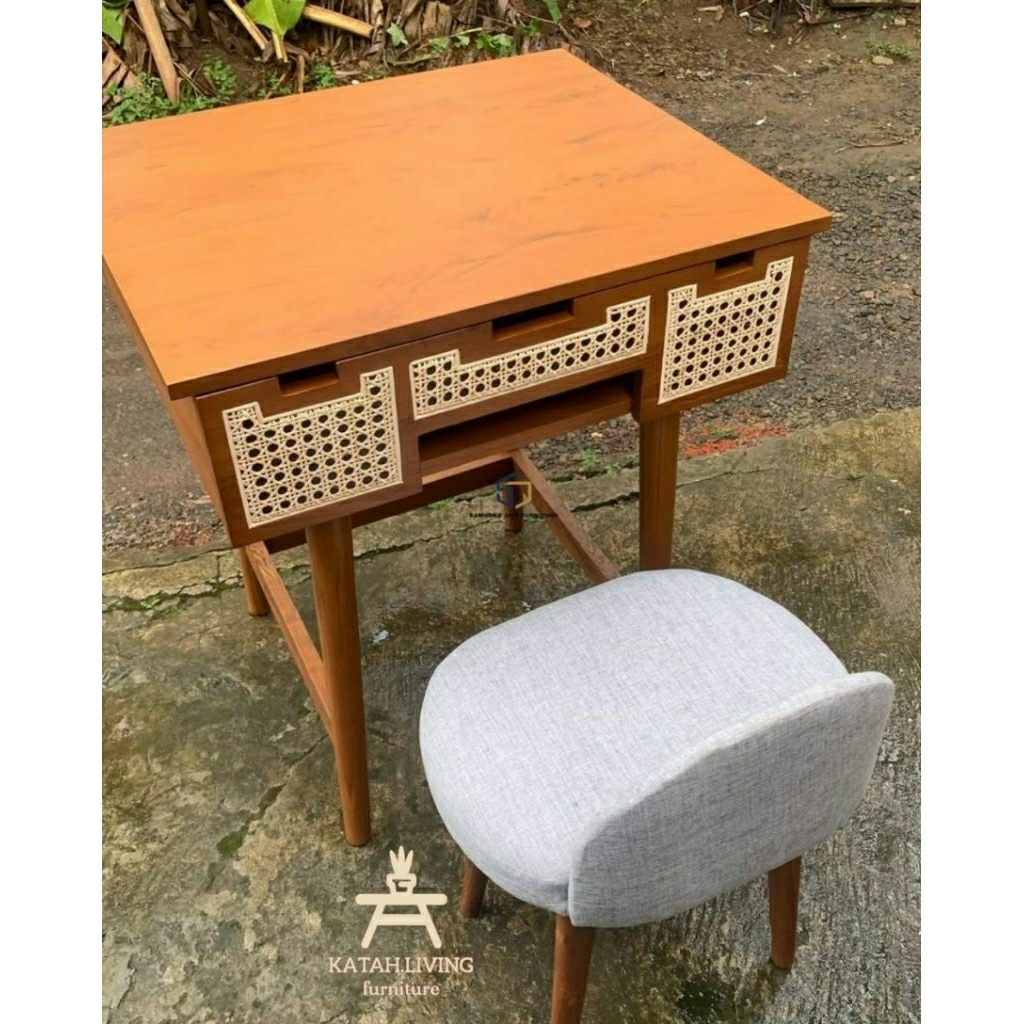 set belajar minimalis rotan 3 laci