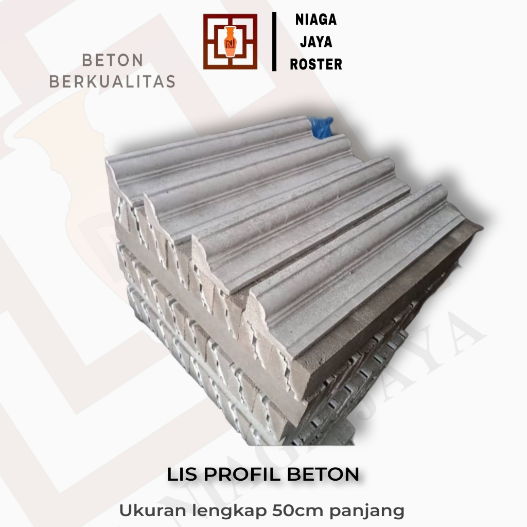 NIAGA JAYA ROSTER - Lis Plang Profil Beton Ukuran Panjang 50cm Lebar Sesuai Varian, Ornamen  Dinding