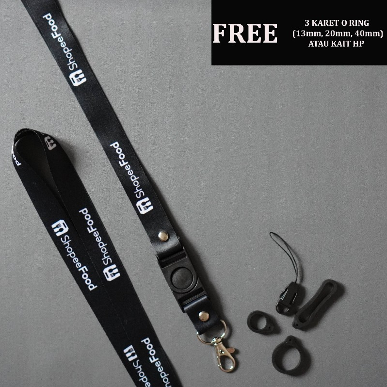 Lanyard ShopeeFood Hitam - Tali Gantungan Handphone Nametag ID Card ShopeeFood Hitam