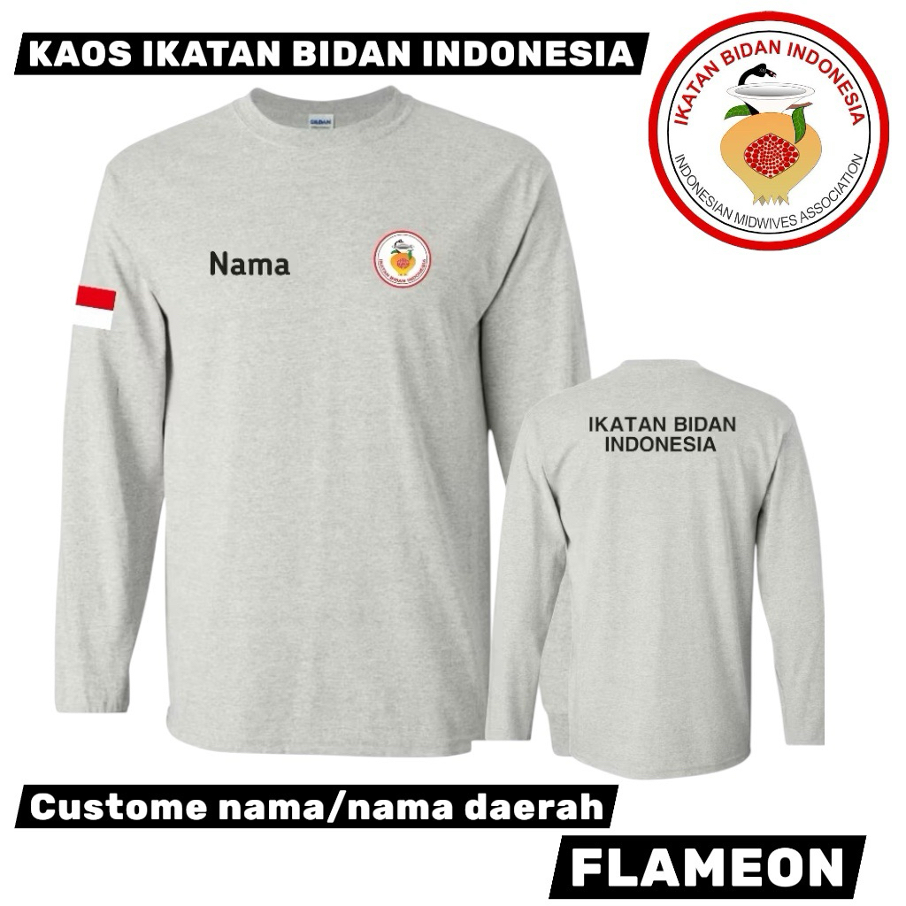 Kaos katun ikatan bidan Indonesia/kaos katun lengan panjang/gratis custome nama dan nama daerah