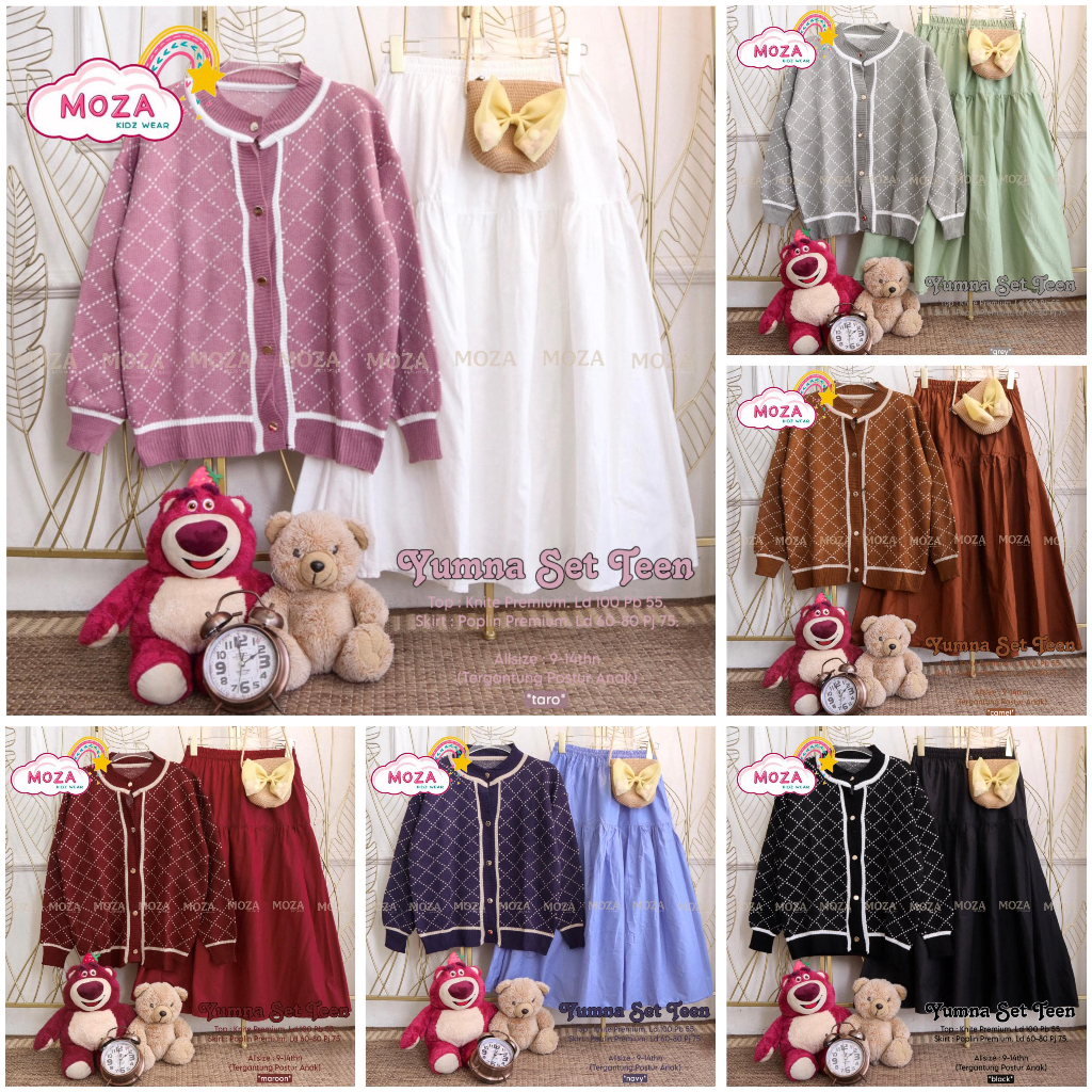 YUMNA SET TEEN ORIGINAL BY MOZA BAHAN TOP KNITE PREMIUM SKIRT POPLIN PREMIUM
