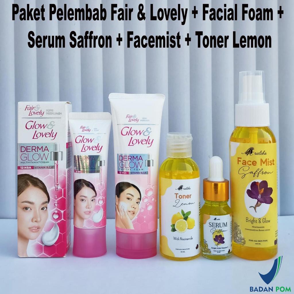 Paket 5in1 Pelembab Fair & Lovely + Facial Foam Fair & Lovely + Serum Saffron + Facemist + Toner Pel