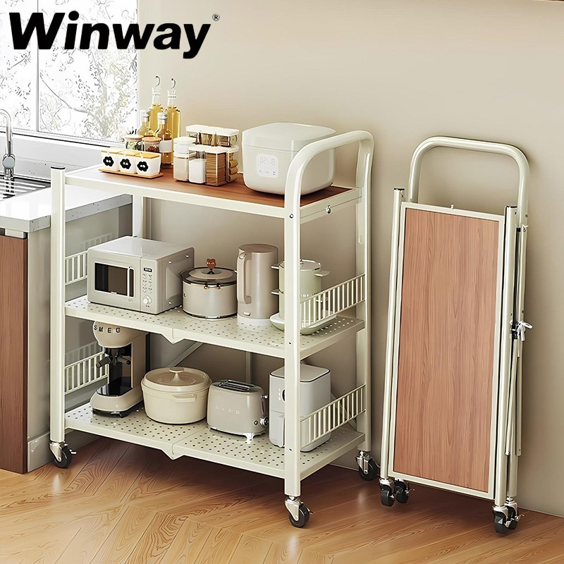 Rak Dapur Lipat Roda Tanpa Instalasi Rak Besi Susun Serbaguna Rak Dapur Stainless