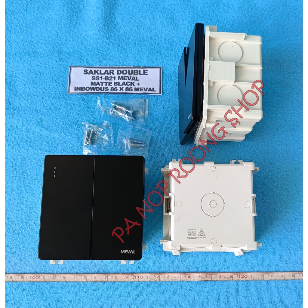 SAKLAR DOUBLE MEVAL + INBOW DUS KOTAK PUTIH WUI-B26 MEVAL