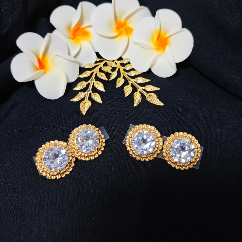 Anting Giwang Jepit Bulat Permata Zircon