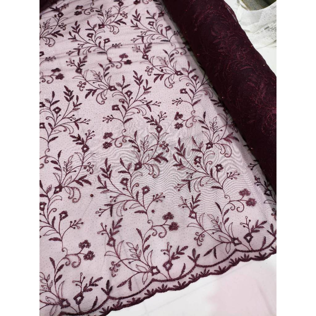 Brokat tile akar mutiara gliter kain tile brokat mutiara bahan brokat kebaya gaun dress