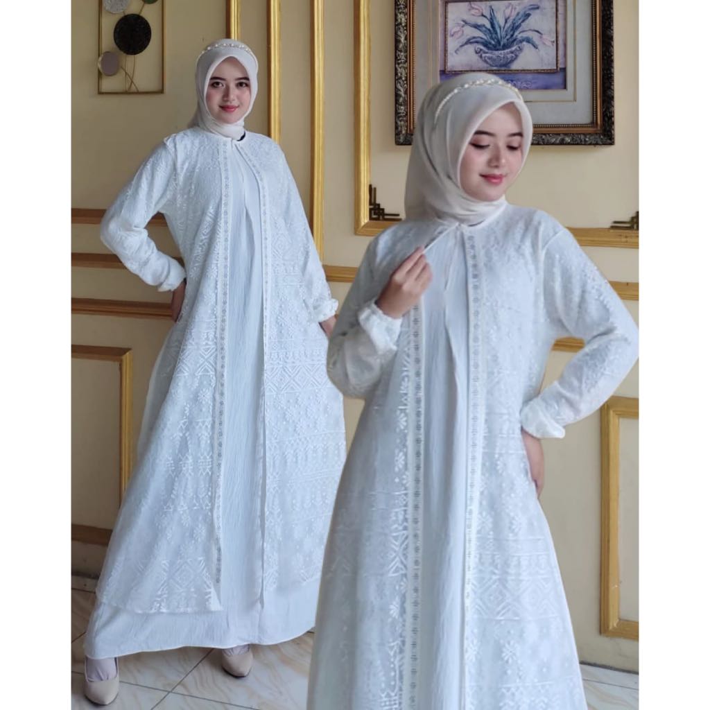 (PO) Gamis Brukat Sabrina gamis terbaru dengan motif yang cantik dan elegan bahan brukat mix crinkle