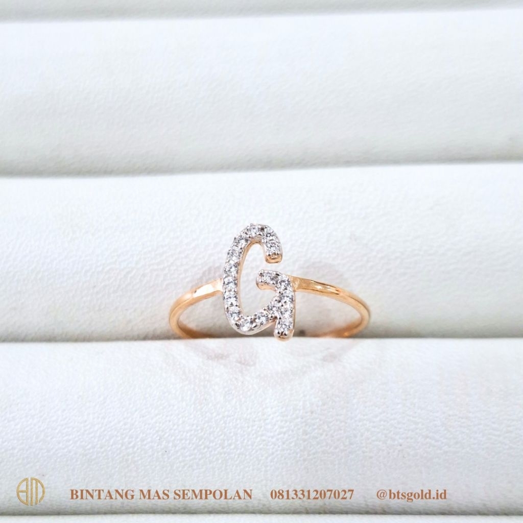 Cincin Emas Huruf G Permata | 8K