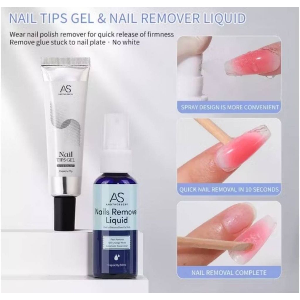 Lem Soft Gel Tips AS | AS Nail Tips Glue AS | Nail Tips Glue Lem Kuku AS | AS Nail Remover | Remover