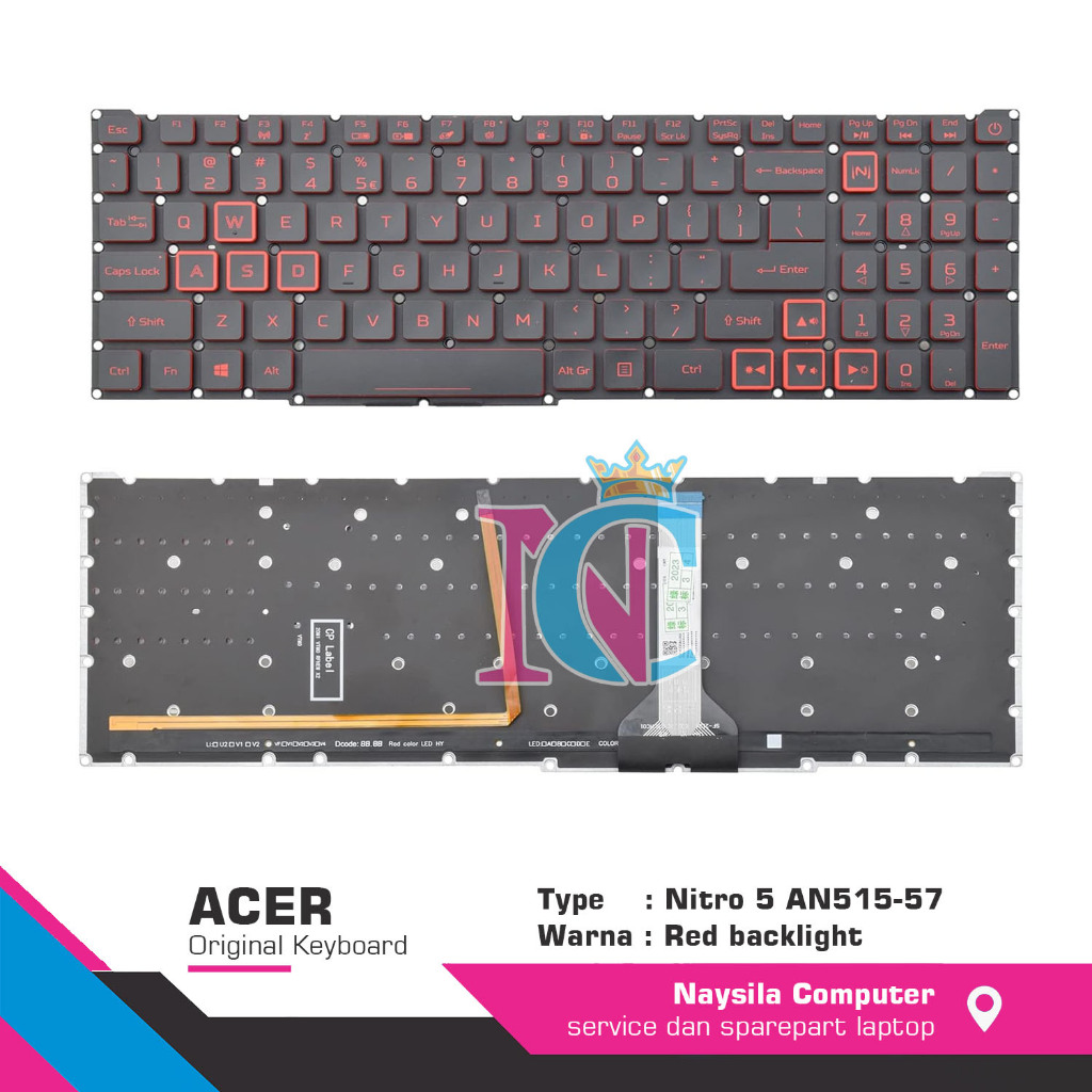 Keyboard Laptop Acer Nitro 5 AN515-57 AN515-56 Red with Backlight