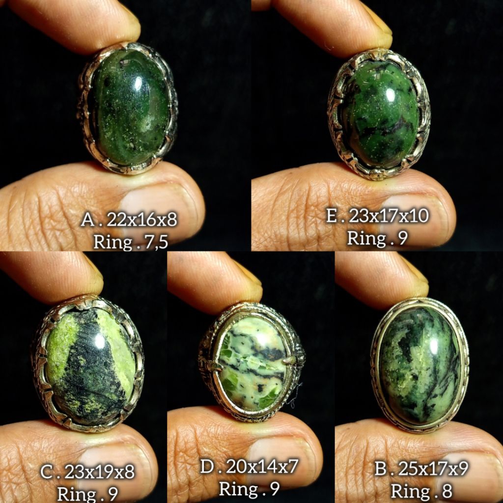 batu giok nefrite aceh natural/cincin batu giok nefrite natural/giok nefrite natural ring alpaka/bat