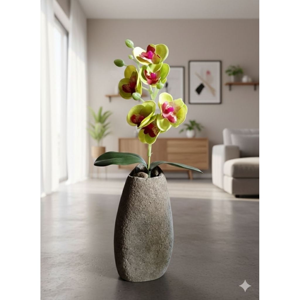Anggrek latex mini orchid plus pot batu natural