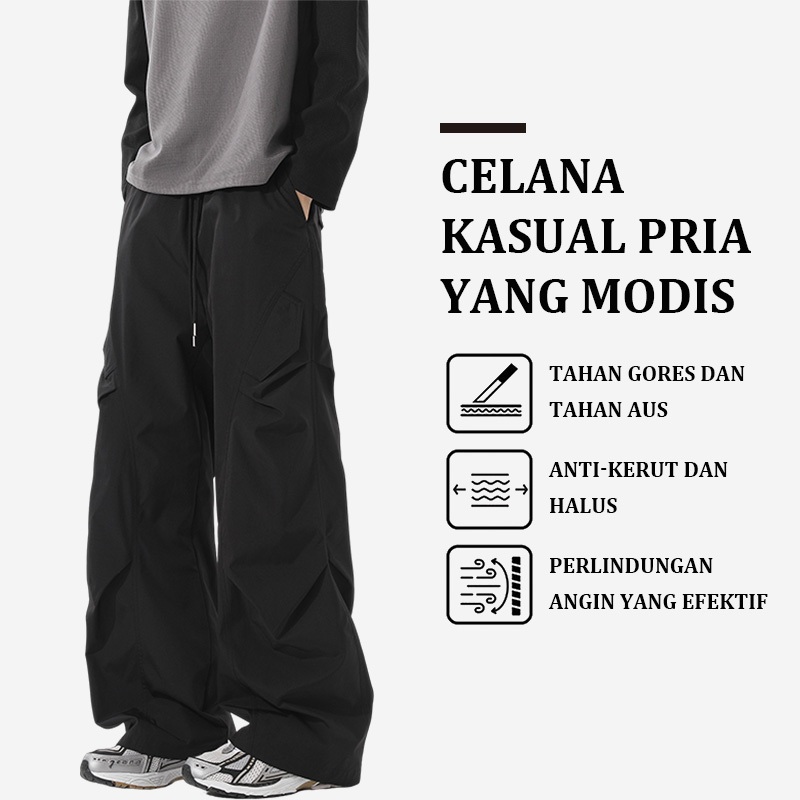celana harajuku pria celana training hitam celana cowok korean style celana longgar pria celana dasa