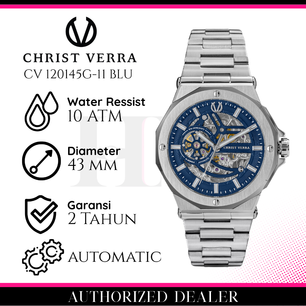CHRIST VERRA CV 120145G-11 BLU Jam Tangan Pria Original Analog Automatic Antiair