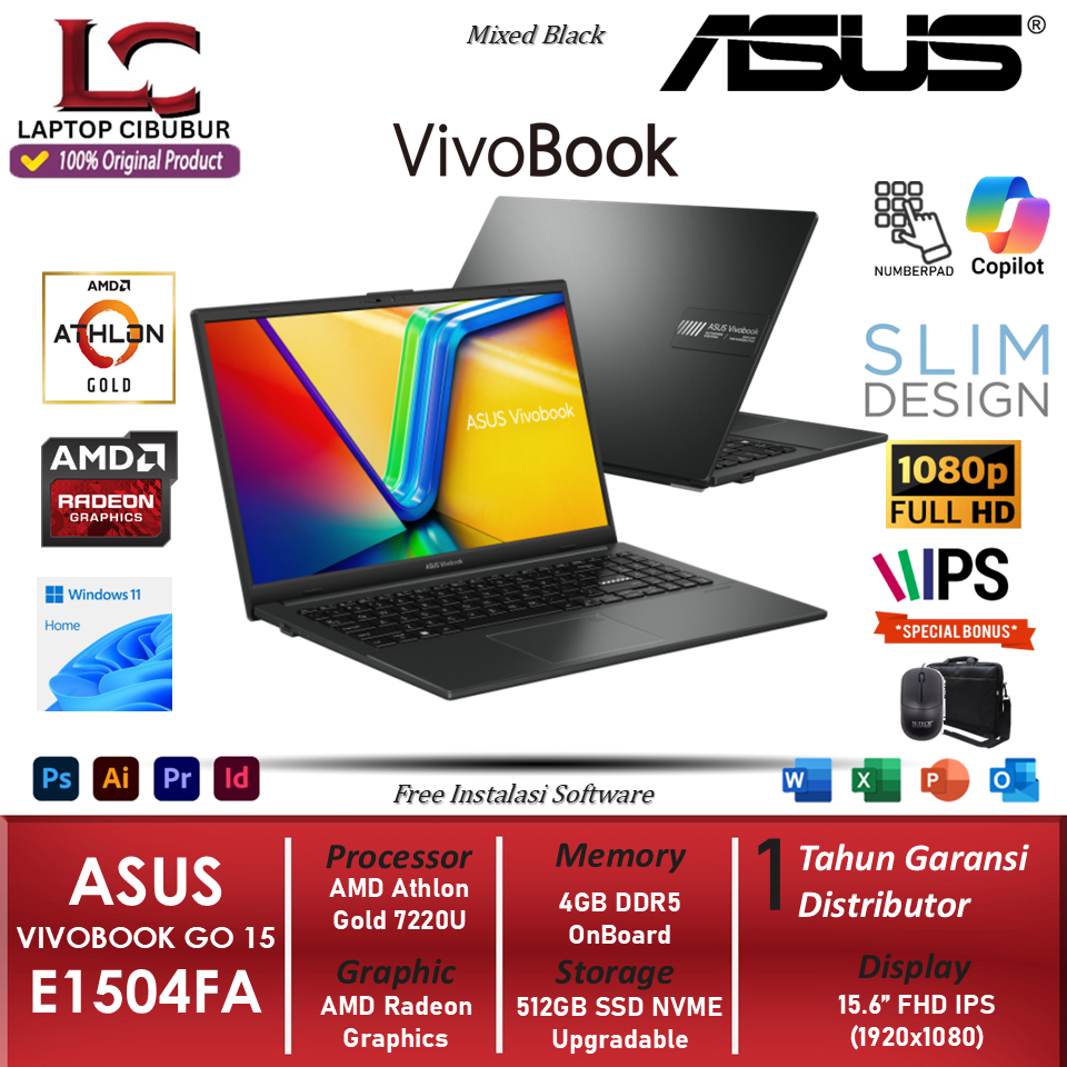 Laptop Asus Vivobook Go 15 E1504FA AMD Athlon Gold 7220U 8GB DDR 512GB FHD IPS windows 11 Home