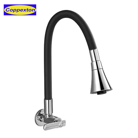 Coppextonlife Kran Angsa  Kran Wastafel Cuci Piring Hitam Kran Cuci Piring Dinding Anti Karat