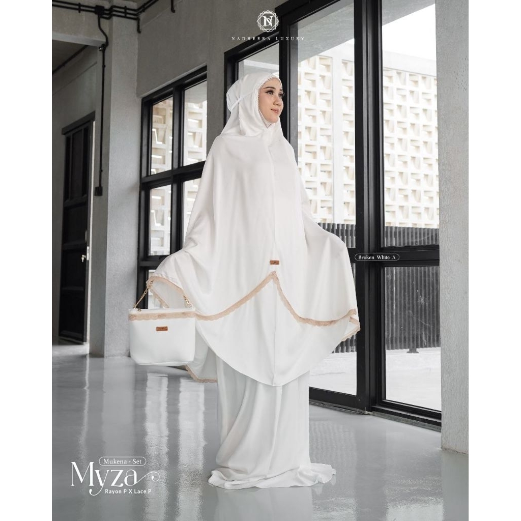Myza Mukena Set Terusan Mukena Putih Nadheera Luxury