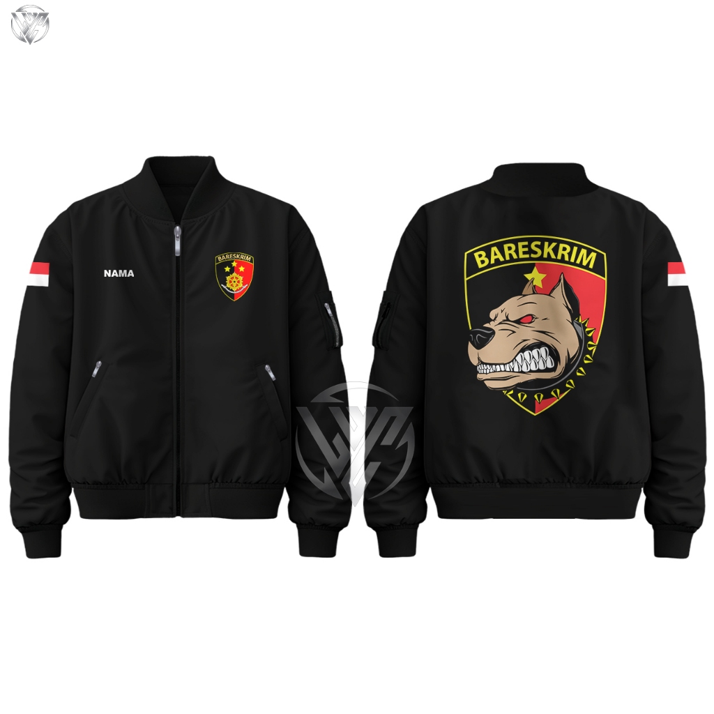 Jaket Bomber BARESKRIM Polri Free Nama Waterproof Anti Air Hitam Taslan