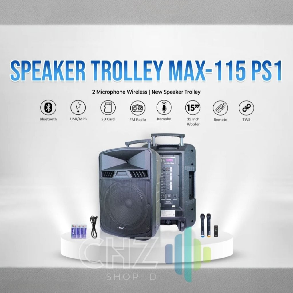 Speaker Portable DAT MAX 115 PS1 15 Inch Speaker Bluetooth Speaker Trolley Karaoke Speaker Wireless 