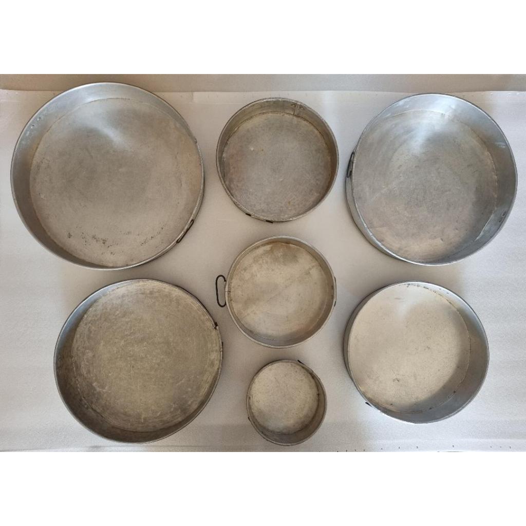 loyang cetakan kue roti bolu brownies mini cake bentuk bulat besar kecil tinggi 5 cm aluminium bekas