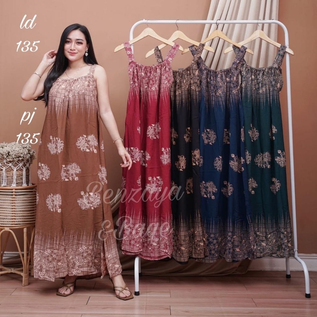 yukensi super jumbo xxxl longdress baju tidur tenktop ld 135 muat bb 40-95kg motif bunga mawar  busu