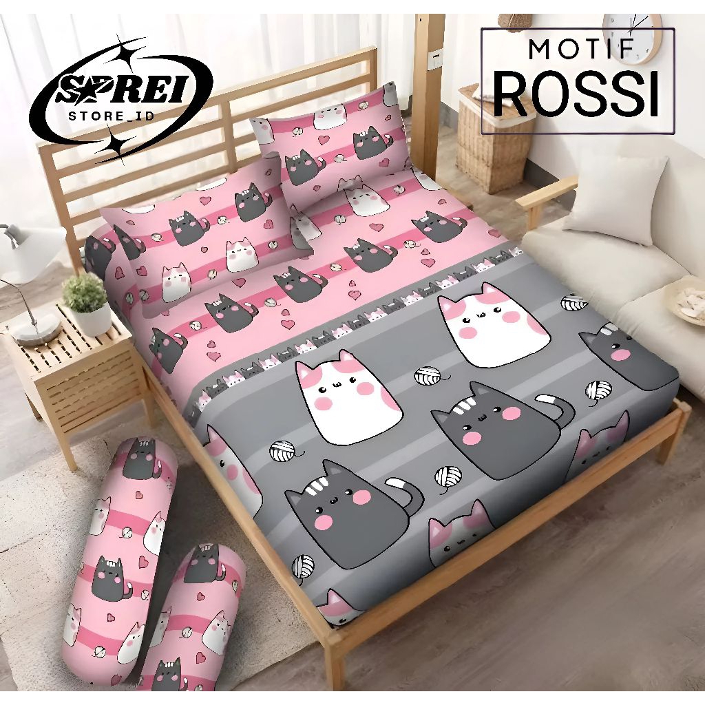 Sprei Karakter Anak Motif Rossi hewan 180×200 Free Sarung Bantal2 Sarung Guling1 Bahan Katun Halus