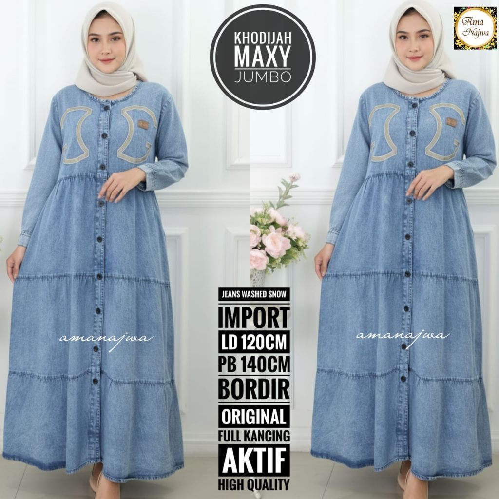 JUMBO LD 120 KHODIJAH GAMIS JEANS BAJU WANITA BY AMANAJWA