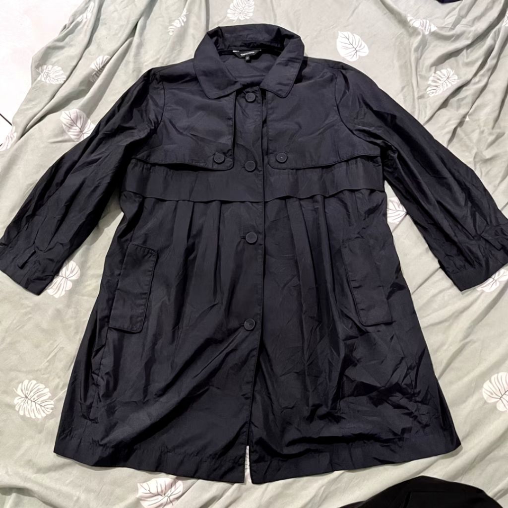 Preloved Long Coat Blazer Parka Parasut Black Hitam Brand Emcee Original Kancing Depan Belakang Kore