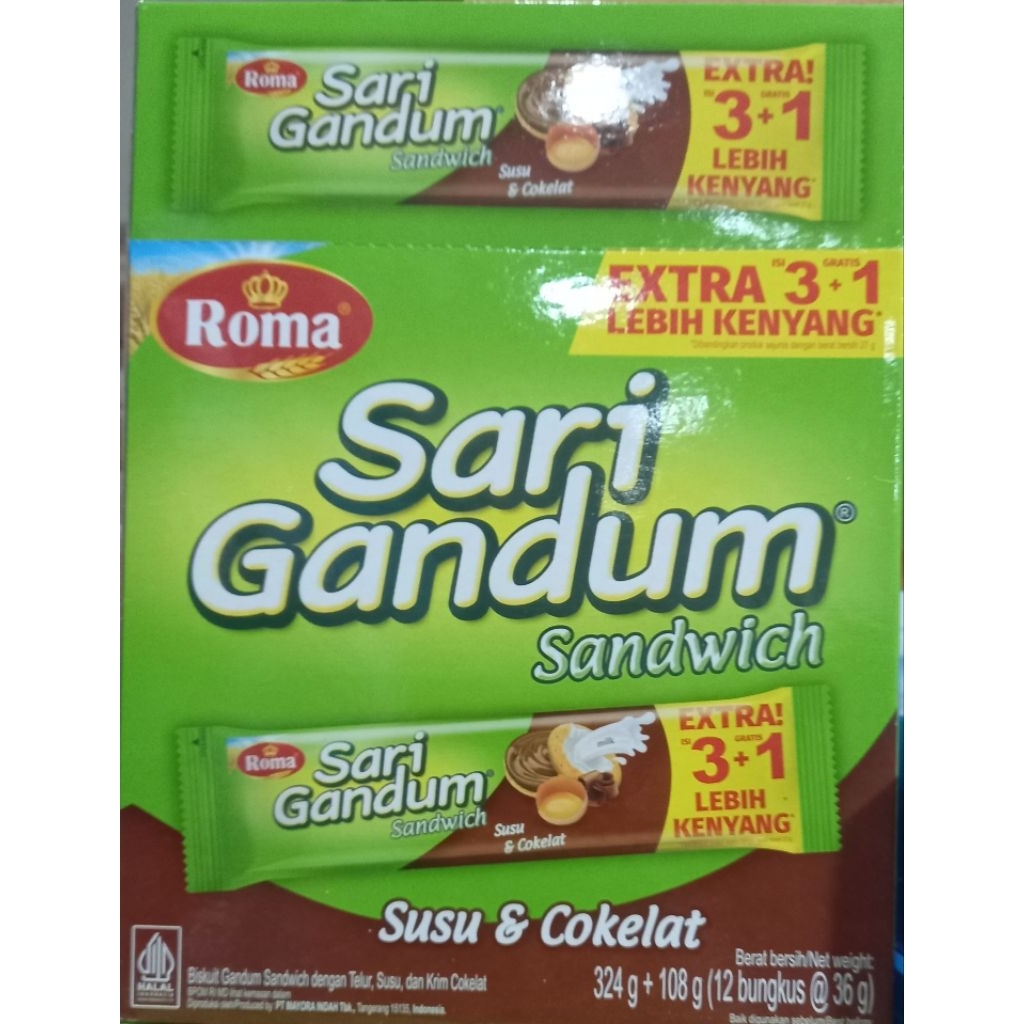 12 Pcs Biskuit Sandwich Roma Sari Gandum Rasa Susu Cokelat, Peanut Butter, Kacang