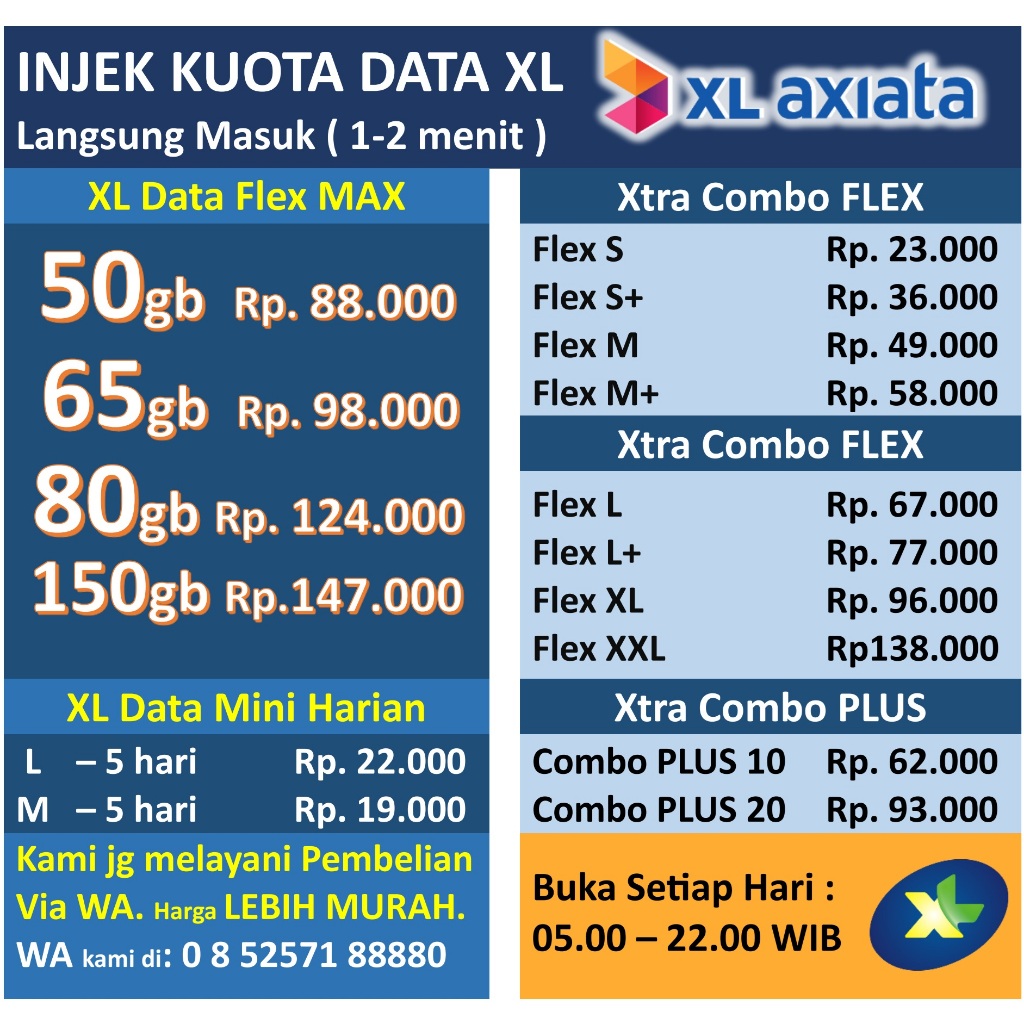 TERMURAH PAKET KUOTA DATA XL Xtra Combo FLEX / Combo Plus / AKRAB / MAX / MINI / Unlimited