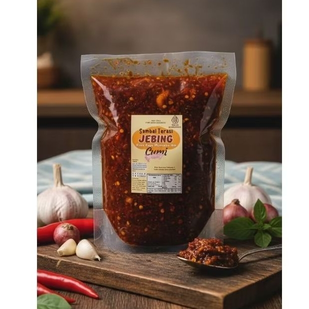 (250 gram) Sambal Jebing Terasi Bajak, Anti Ribet dan Murah dengan Isian Cumi Teri atau Tongkol Sega
