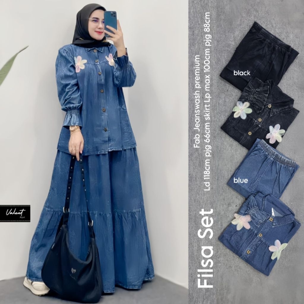 FILSA SET//SET JEANS//SET OOTD//SETELAN WANITA KEKINIAN BESTSELLER//BAJU SET//OOTD//SET WANITA//VALE