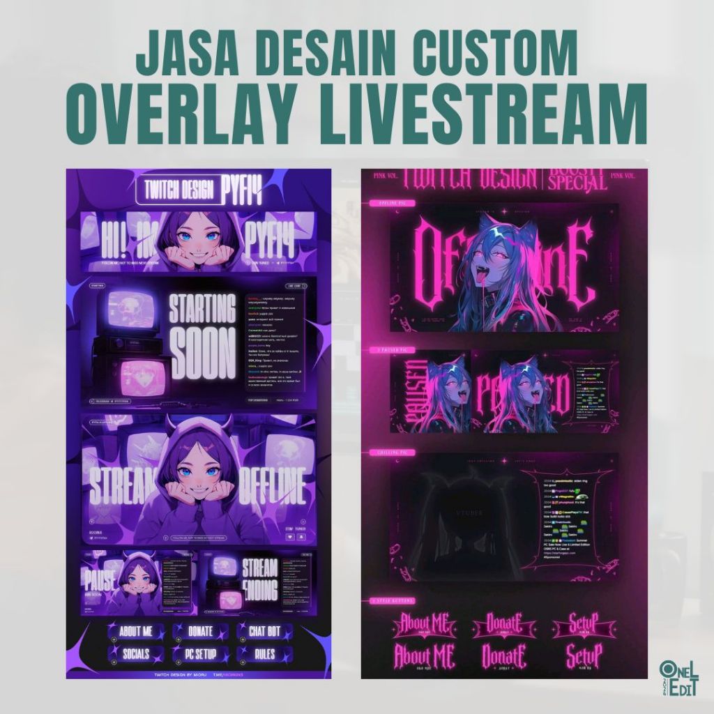 Desain Overlay Custom Design Tema Livestreaming Toko Jualan / Gaming / Content Creator / VTuber