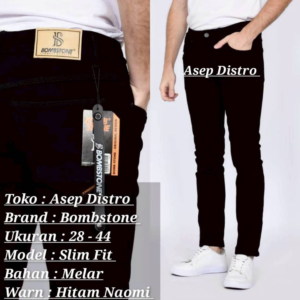 Celana Jeans Jumbo Pria / Celana Bombstone Denim Ukuran Besar 27-44 Warna Black Naomi / Hitam Pekat