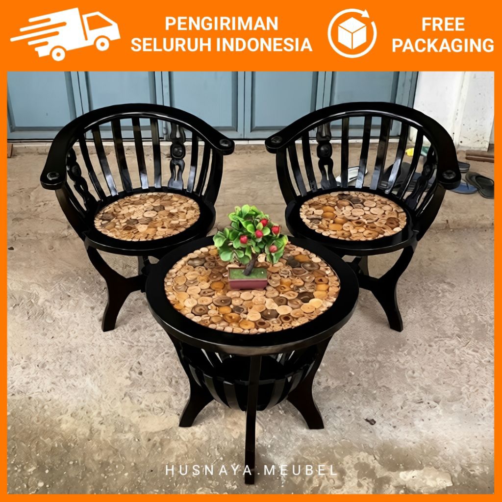 KURSI TERAS KOIN KAYU JATI JEPARA SET MEJA TERAS
