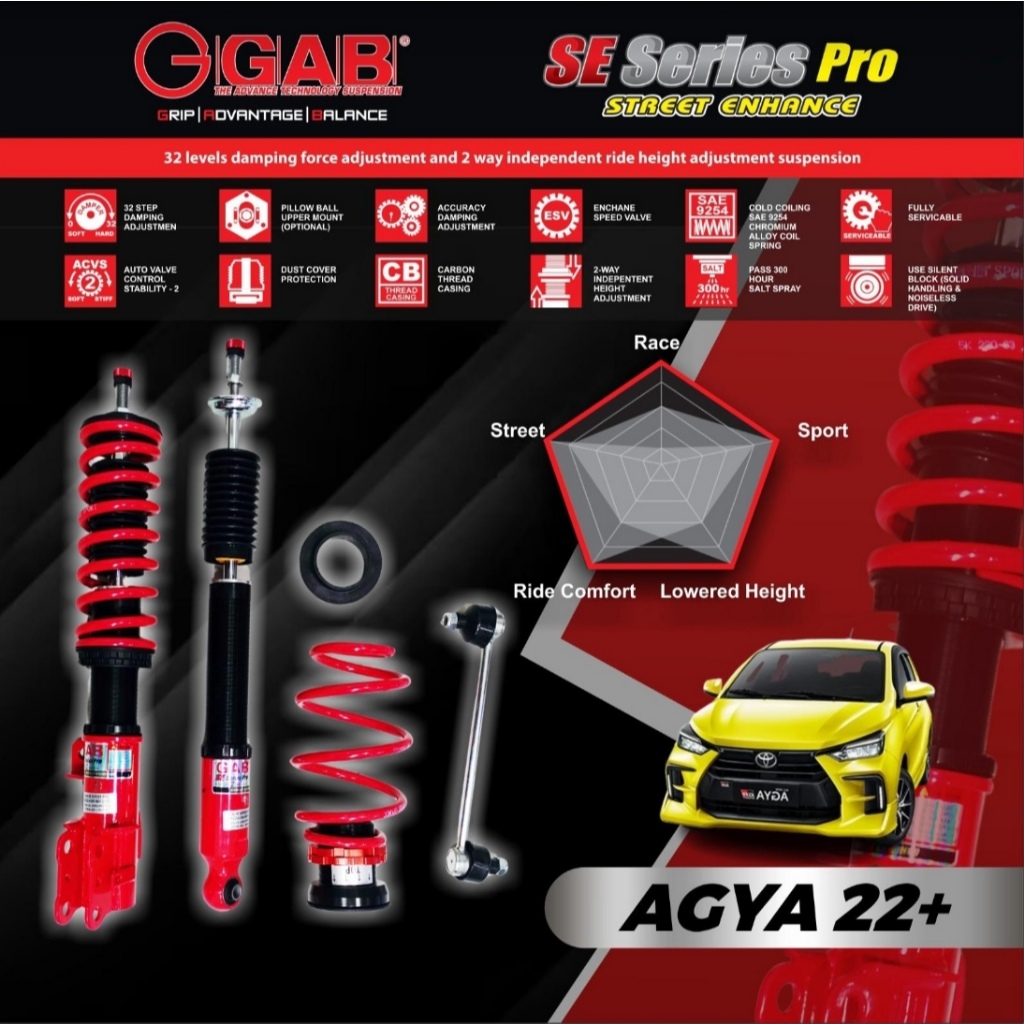 SHOCKBREAKER SUSPENSI COILOVER GAB SE SERIES TOYOTA ALL NEW AGYA AYLA 2023+ ORIGINAL BERKWALITAS