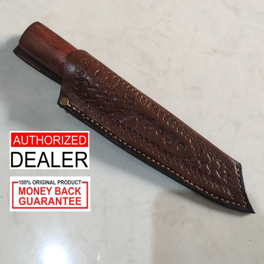 sarung kulit untuk Pisau herder cap garpu 8 inch (sarung kulit motif batik 95-8)