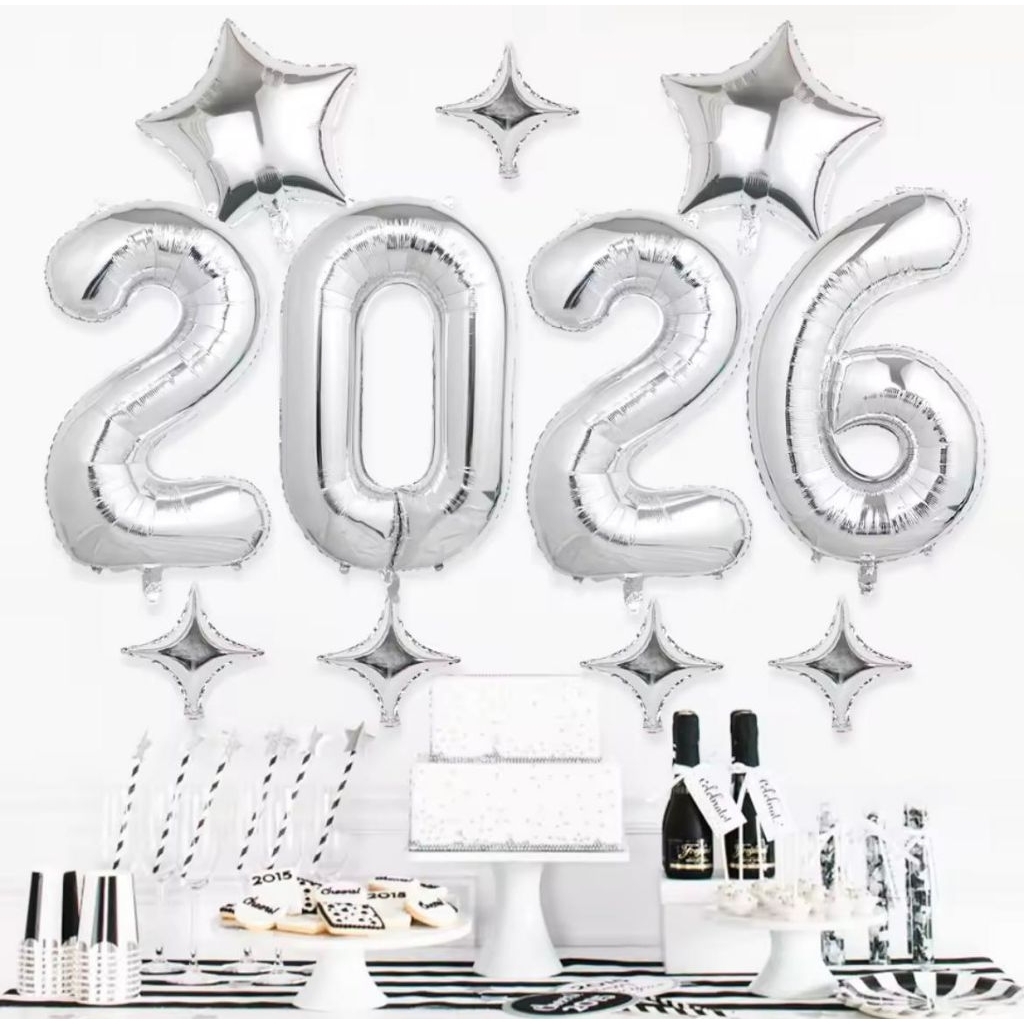 Set paket balon foil angka 80cm jumbo 2026 besar balloon baloon hiasan dekorasi pesta tahun baru new