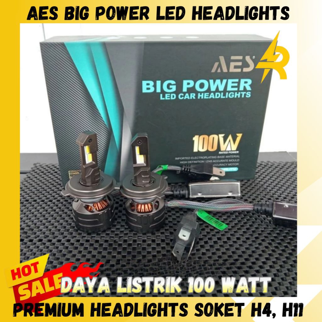 Aes big power LED car headlights lampu turbo p5 led headligth H4 100 wat premium quality merek AES