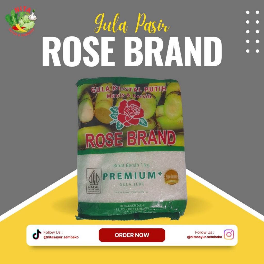 (Ecer dan Grosir) Gula Pasir Merek Rose Brand Hijau Gula Manis Tebu Premium Berat 1 kg