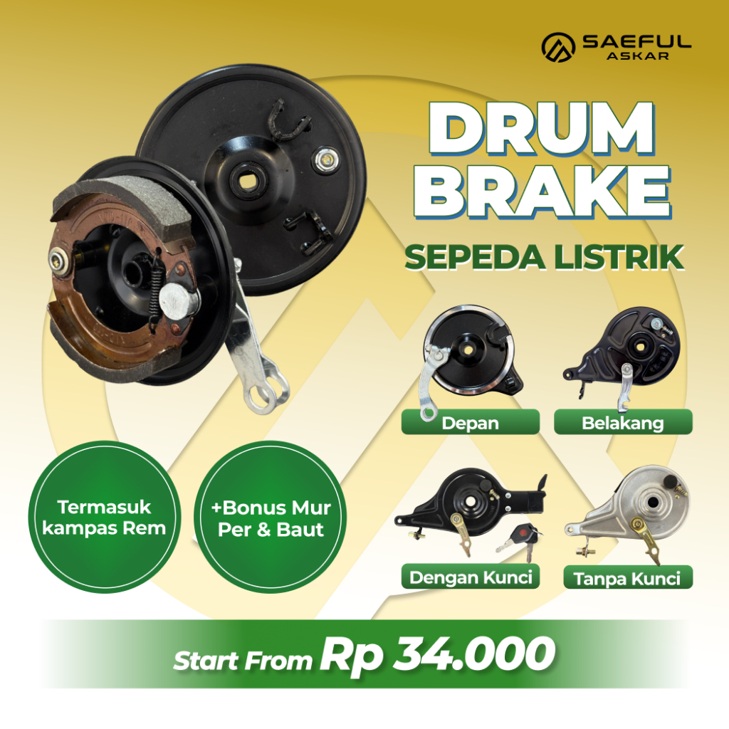 Rem Tromol Set Depan & Belakang Sepeda Listrik