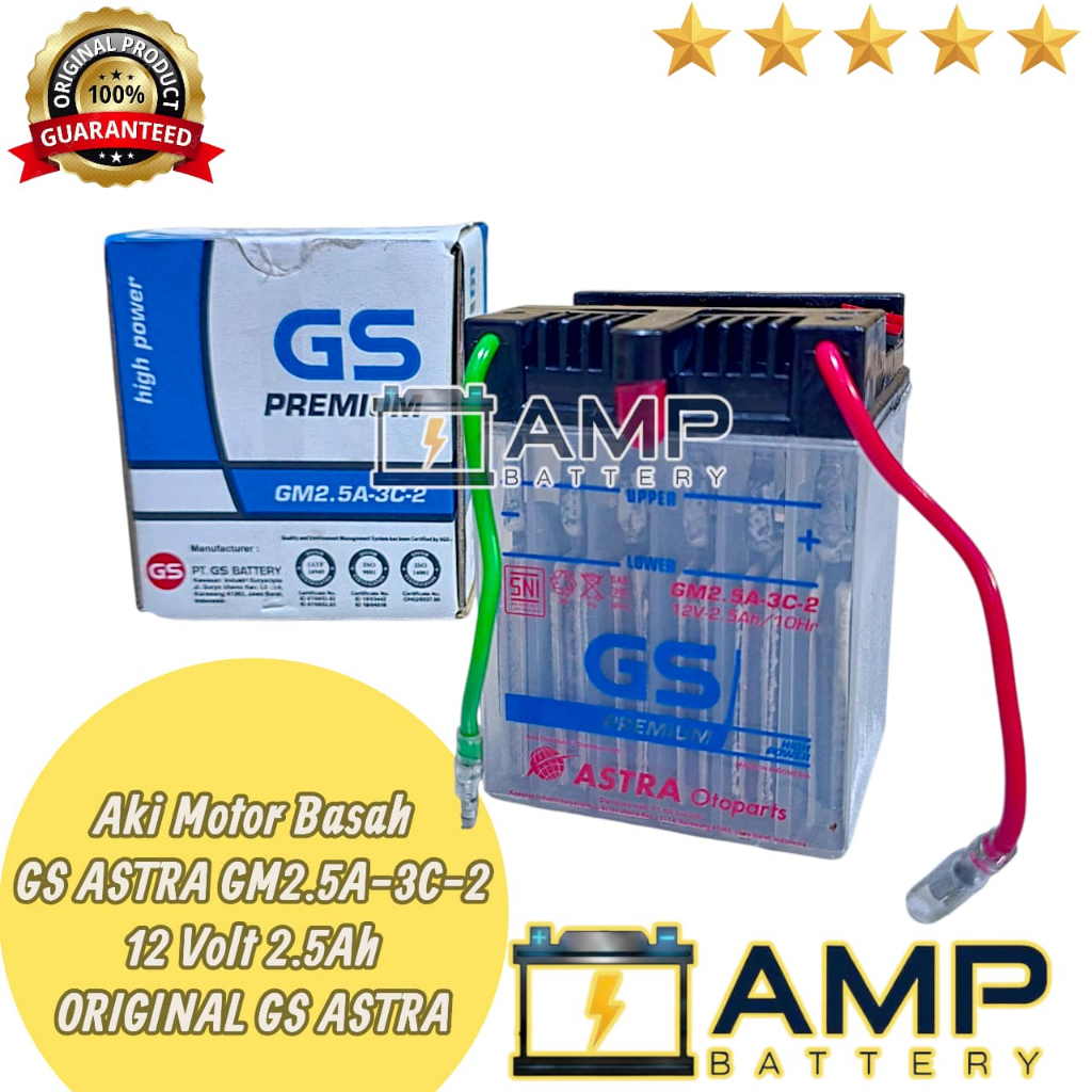 Aki Motor GS ASTRA GM2.5-3C2 Aki Basah YB2.5LC 12volt 2.5Ah ORIGINAL ASTRA OTOPARTS