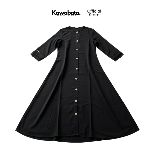 Kawabata - Gamis Wanita Polos Hitam Kancing Depan Simple